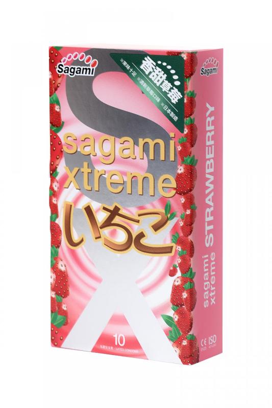 Презервативы Sagami xtreme strawberry, латексные, 19 см, 10 шт.