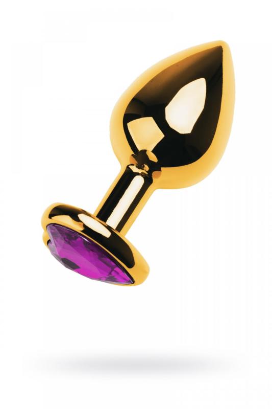 Анальная втулка Metal by TOYFA, металл, золотая, с фиолетовым кристаллом, 8 см, Ø 3 см, 165 г