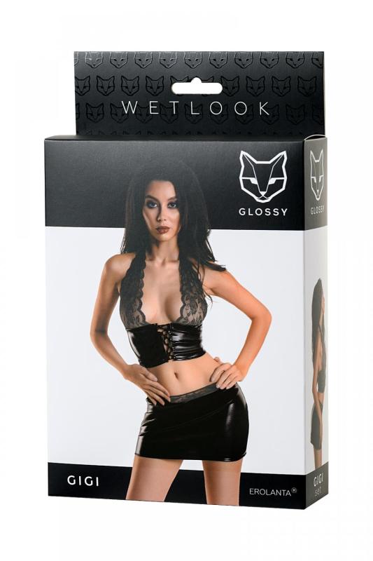 Комплект Glossy Gigi из материала Wetlook, черный, L
