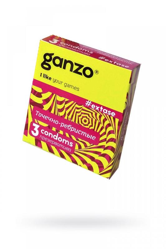 Презервативы Ganzo Extase, точечно-ребристая поверхность, анатомической формы, латекс, 18 см, 3 шт.