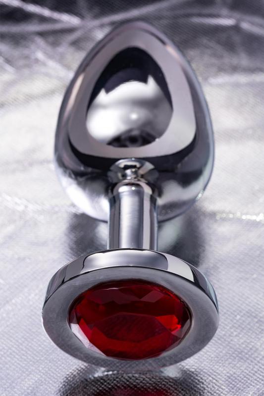 Анальная втулка Metal by TOYFA, металл, серебряная, с рубиновым кристаллом, 10 см, Ø 4 см, 360 г