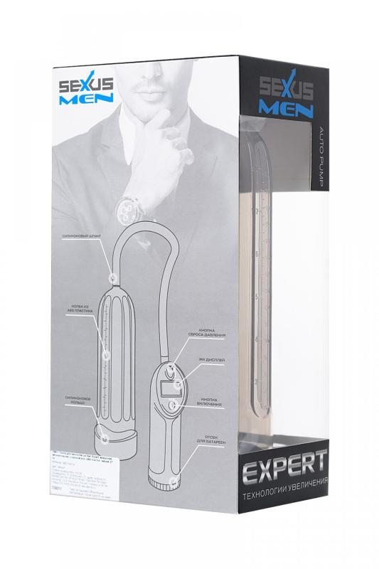 Помпа для пениса Sexus Men Expert, полуавтоматическая, с манометром, ABS пластик, черная, 27 см, Ø 7