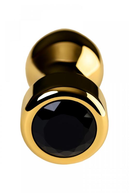 Анальная втулка Metal by TOYFA, металл, золотая, с чёрным кристаллом, 9,5 см, Ø 3,5 см, 1