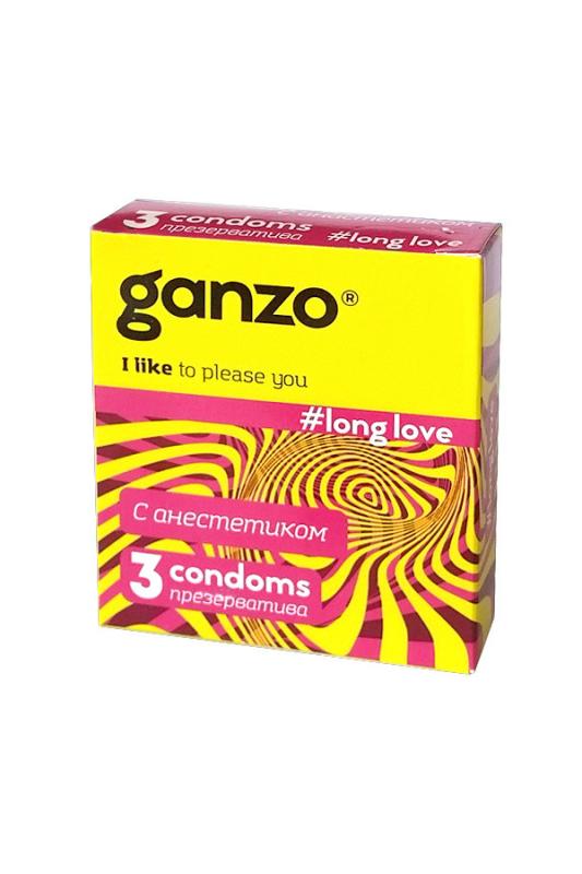 Презервативы Ganzo Long Love, с анестезирующим эффектом, латекс, 18 см, 3 шт.