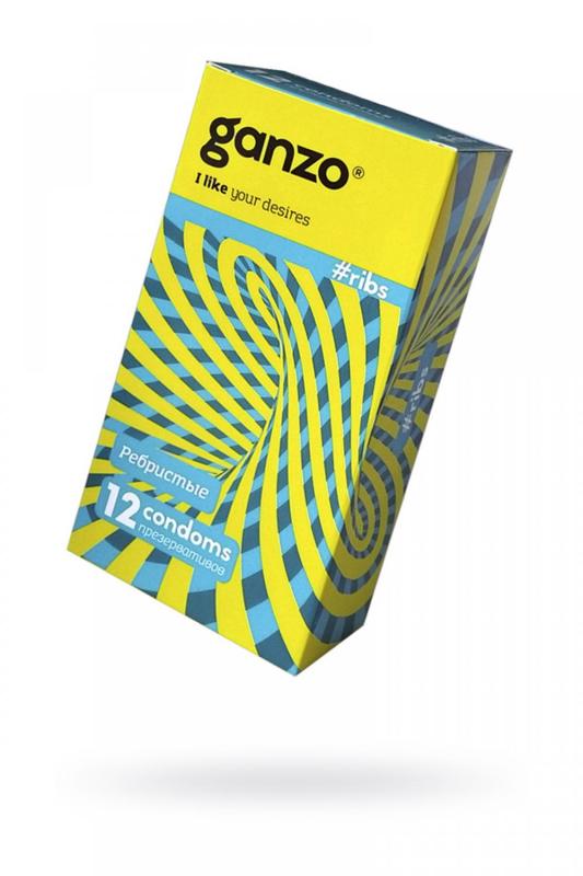 Презервативы Ganzo Ribs, с ребристой поверхностью, латекс, 18 см, 12 шт.