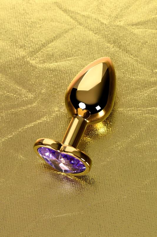 Анальная втулка Metal by TOYFA, металл, золотая, с фиолетовым кристаллом, 7 см, Ø 2,7 см, 50 г