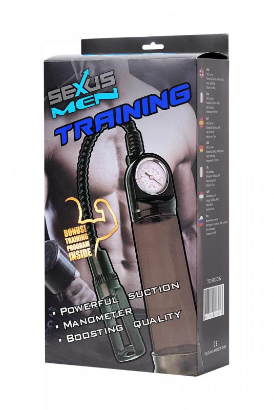 Помпа для пениса Sexus Men Training, вакуумная, механическая, с манометром, ABS пластик, черный, 29