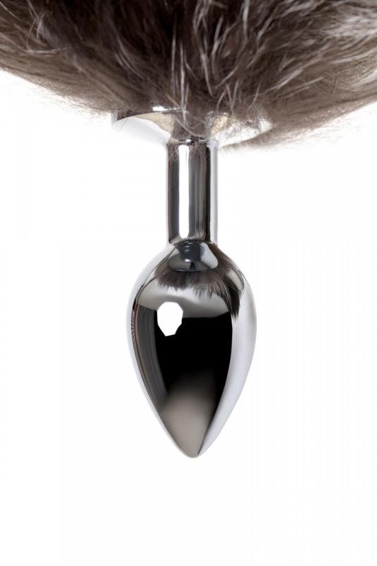 Анальная втулка Metal by TOYFA хвостом черно-бурой лисы, металл, серебряная, 45 см, Ø 3,3 см