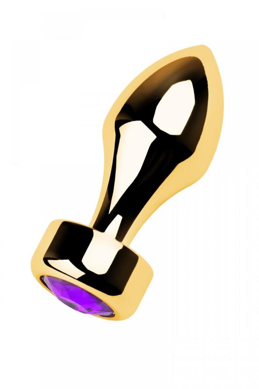 Анальная втулка Metal by TOYFA, металл, золотая, с фиолетовым кристаллом, 7,5 см, Ø 2,9 см, 75 г
