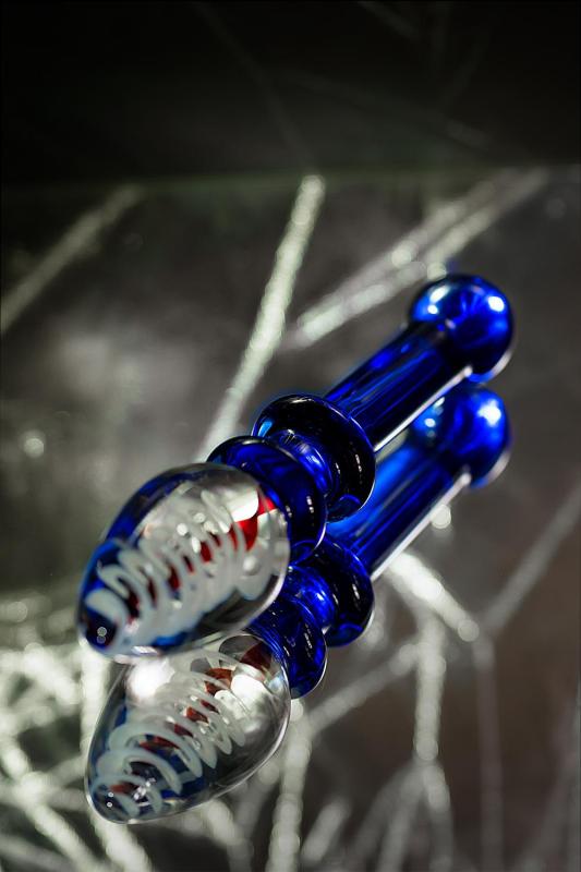 Двусторонний фаллоимитатор Sexus Glass, стекло, синий, 18 см