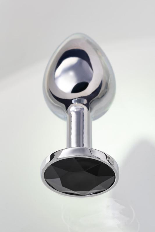 Анальная втулка Metal by TOYFA, металл, серебряная, с черным кристаллом, 7,5 см, Ø 3 см, 145 г