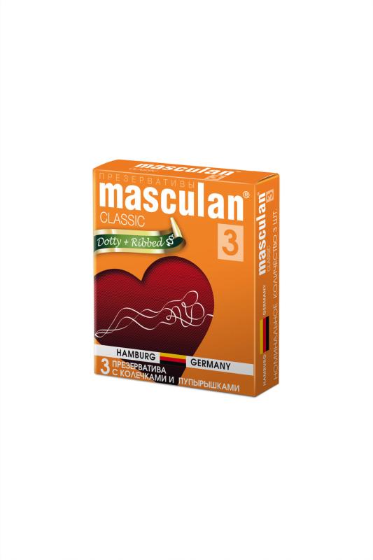 Презервативы Masculan Classic 3, 3 шт. С колечками и пупырышками (Dotty+Ribbed)