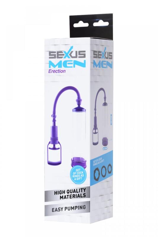 Помпа для пениса Sexus Men Erection, вакуумная, механическая, ABS пластик, прозрачная, 23 см