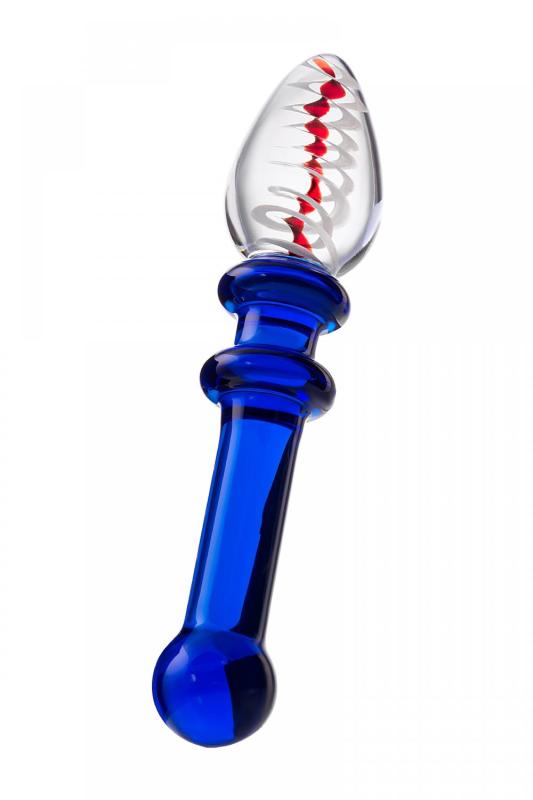 Двусторонний фаллоимитатор Sexus Glass, стекло, синий, 18 см