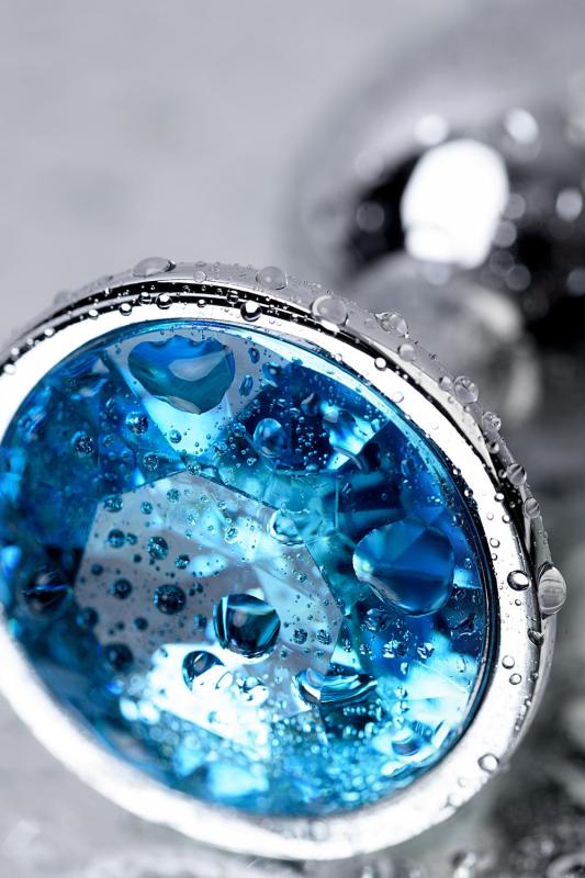Анальная втулка Metal by TOYFA, металл, серебряная, с голубым кристаллом, 7 см, Ø 2,8 см, 50 г