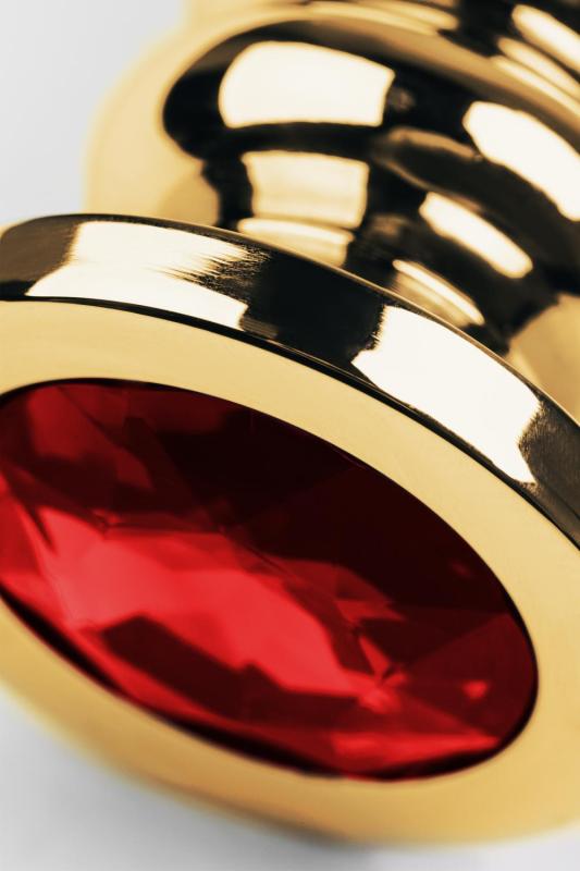 Анальная втулка Metal by TOYFA, металл, золотая, с красным кристаллом, 10,5 см, Ø 4 см, 165 г