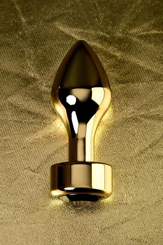 Анальная втулка Metal by TOYFA, металл, золотая, с чёрным кристаллом, 9,5 см, Ø 3,5 см, 1