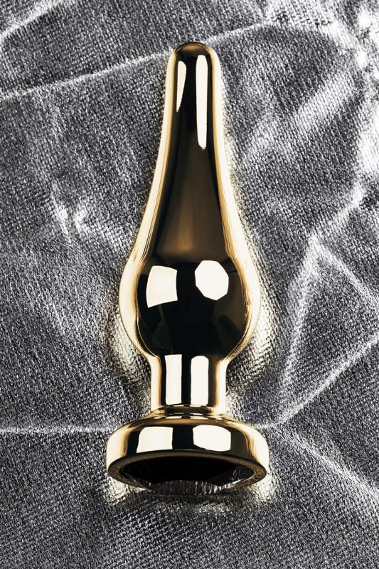 Анальная втулка Metal by TOYFA, металл, золотая, с чёрным кристаллом, 10 см, Ø 3 см, 95 г