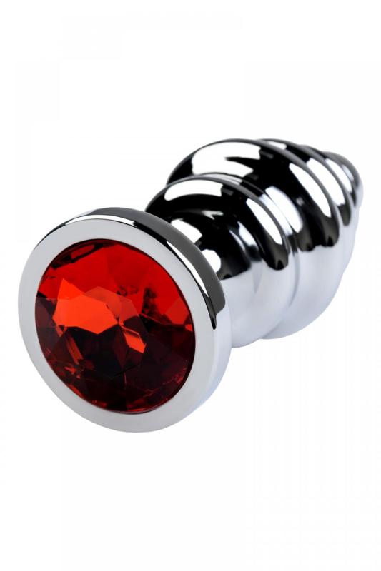 Анальная втулка Metal by TOYFA, металл, серебряная, с красным кристаллом, 8 см, Ø 3,5 см, 95 г