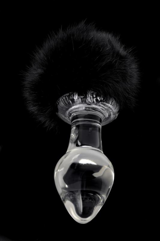 Анальная втулка Sexus Glass, Стекло, с черным хвостиком, прозрачная, 9,5 см