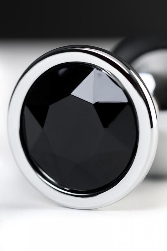 Анальная втулка Metal by TOYFA, металл, серебряная, с чёрным кристаллом, 8,1 см, Ø 3,4 см