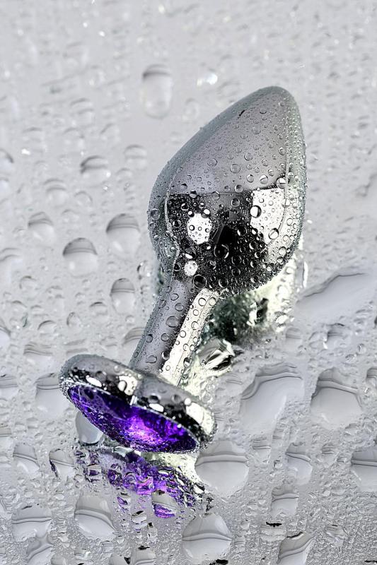 Анальная втулка Metal by TOYFA, металл, серебряная, с фиолетовым кристаллом, 8 см, Ø 3 см, 165 г