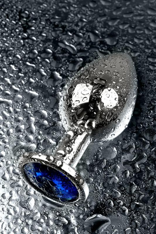 Анальная втулка Metal by TOYFA, металл, серебряная, с синим кристаллом, 8 см, Ø 3,5 см, 265 г