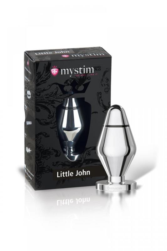 Анальная пробка Mystim Little John S, электростимуляция, хирургическая сталь, серебряная, 9 см, Ø 3,