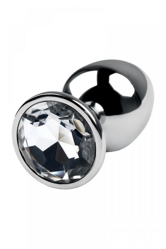 Анальная втулка Metal by TOYFA, металл, серебряная, с кристаллом цвета алмаз, 9,2 см, Ø 4 см, 425 г