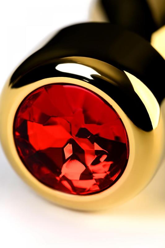 Анальная втулка Metal by TOYFA, металл, золотая, с красным кристаллом, 10,8 см, Ø 4 см, 195 г