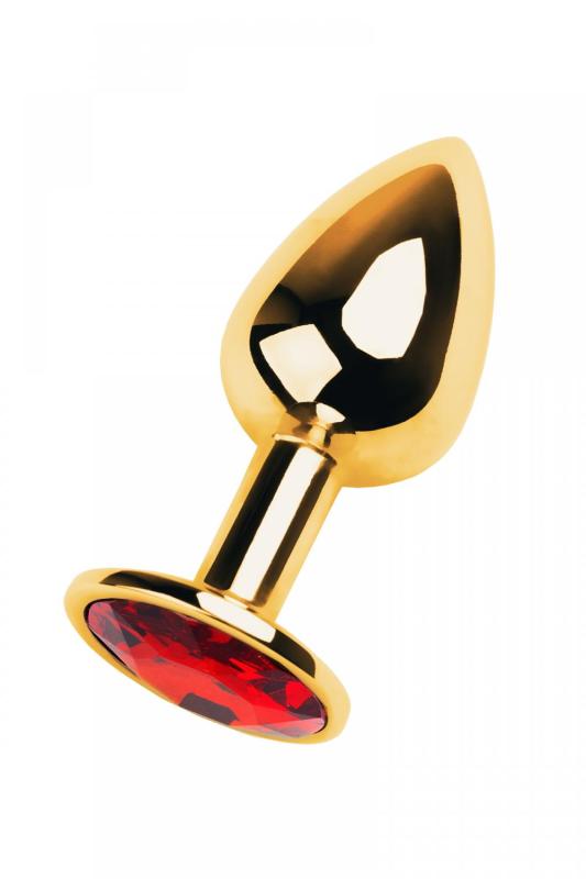 Анальная втулка Metal by TOYFA, металл, золотая, с красным кристаллом, 7 см, Ø 2,8 см, 50 г