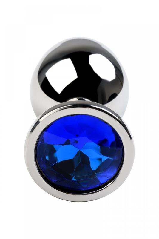 Анальная втулка Metal by TOYFA, металл, серебряная, с синим кристаллом, 8 см, Ø 3,5 см, 265 г