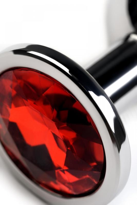 Анальная втулка Metal by TOYFA, металл, серебряная, с красным кристаллом, 8 см, Ø 3,5 см, 265 г