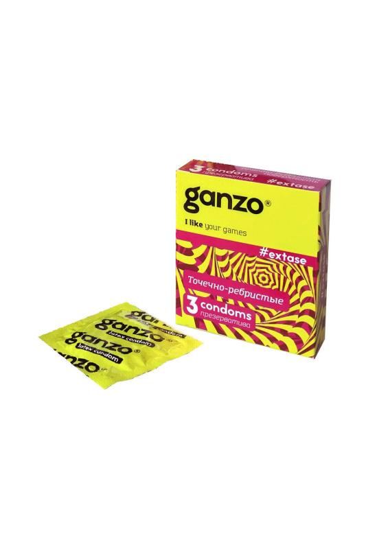 Презервативы Ganzo Extase, точечно-ребристая поверхность, анатомической формы, латекс, 18 см, 3 шт.
