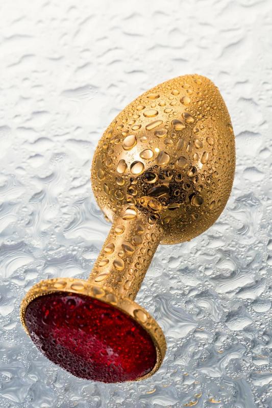 Анальная втулка Metal by TOYFA, металл, золотая, с рубиновым кристаллом, 7,5 см, Ø 3 см, 145 г