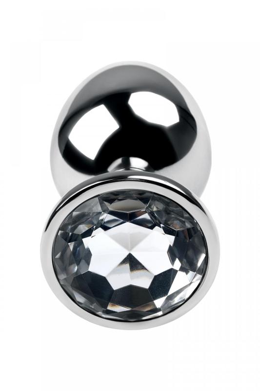Анальная втулка Metal by TOYFA, металл, серебряная, с кристаллом цвета алмаз, 9,2 см, Ø 4 см, 425 г